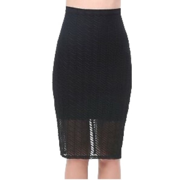 bebe Lace Skirt Sheer Mesh Black Midi Pencil Knee Length size S - Picture 5 of 17